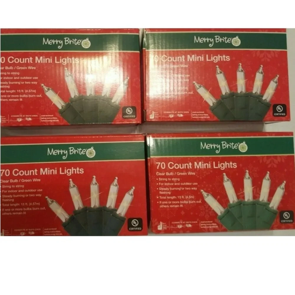 Lot of 4 Christmas Holiday 70ct Mini String Lights Clear White Merry Brite Set